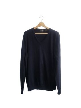 CALVIN Klein V-Neck Men’s XL Sweater Extra Fine Merino Wool Navy Blue